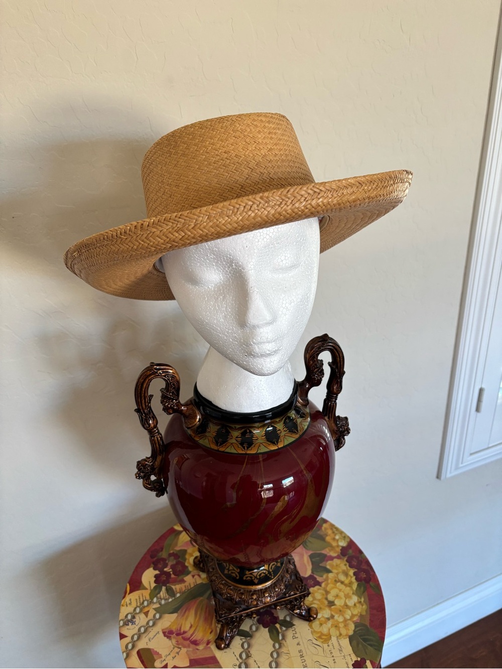 Fiesta Santa Barbara Straw Gaucho Hat in Natural with Brown Braided Band.